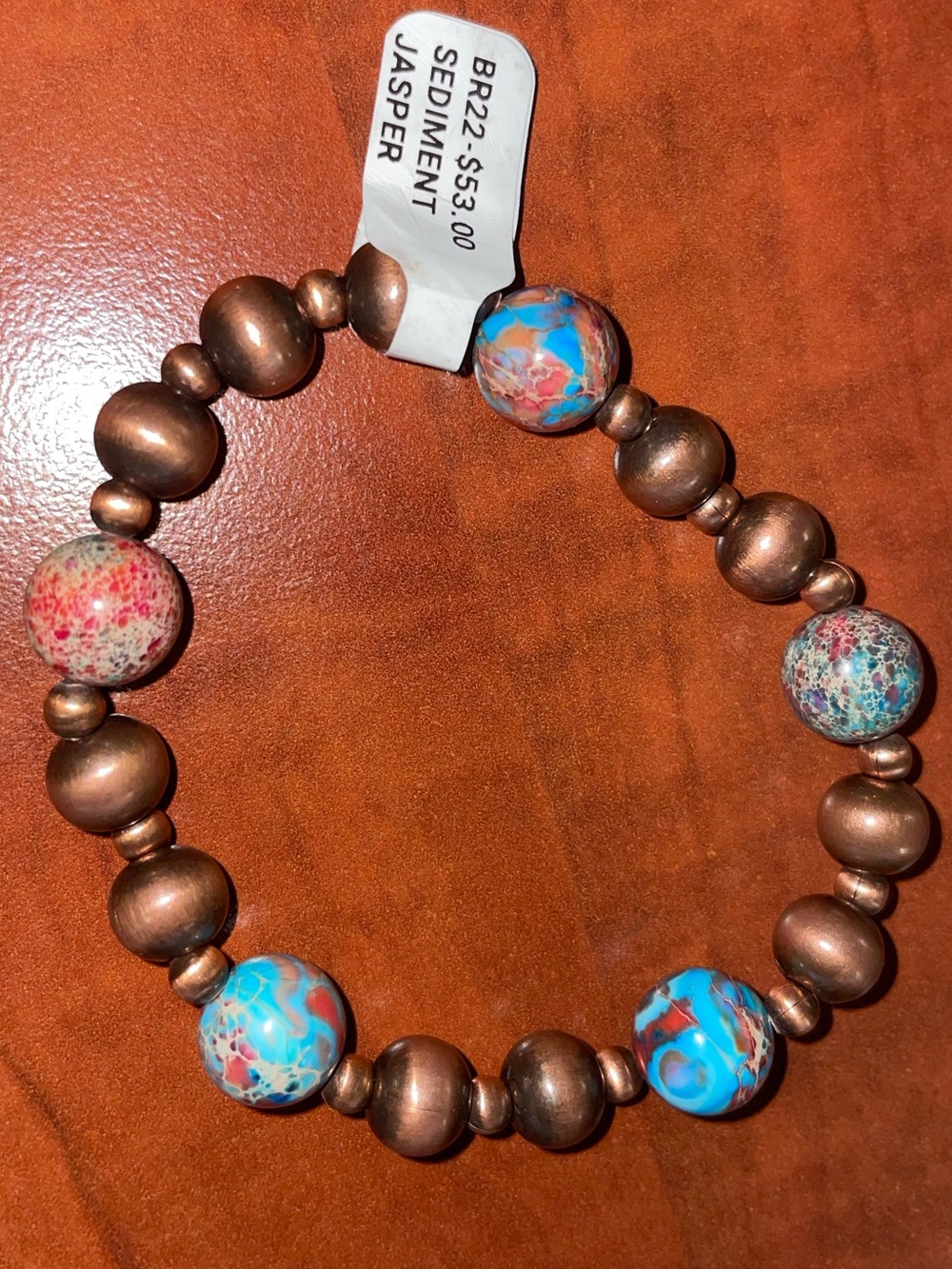 Sediment jasper with copper beads stretchy bracelet
